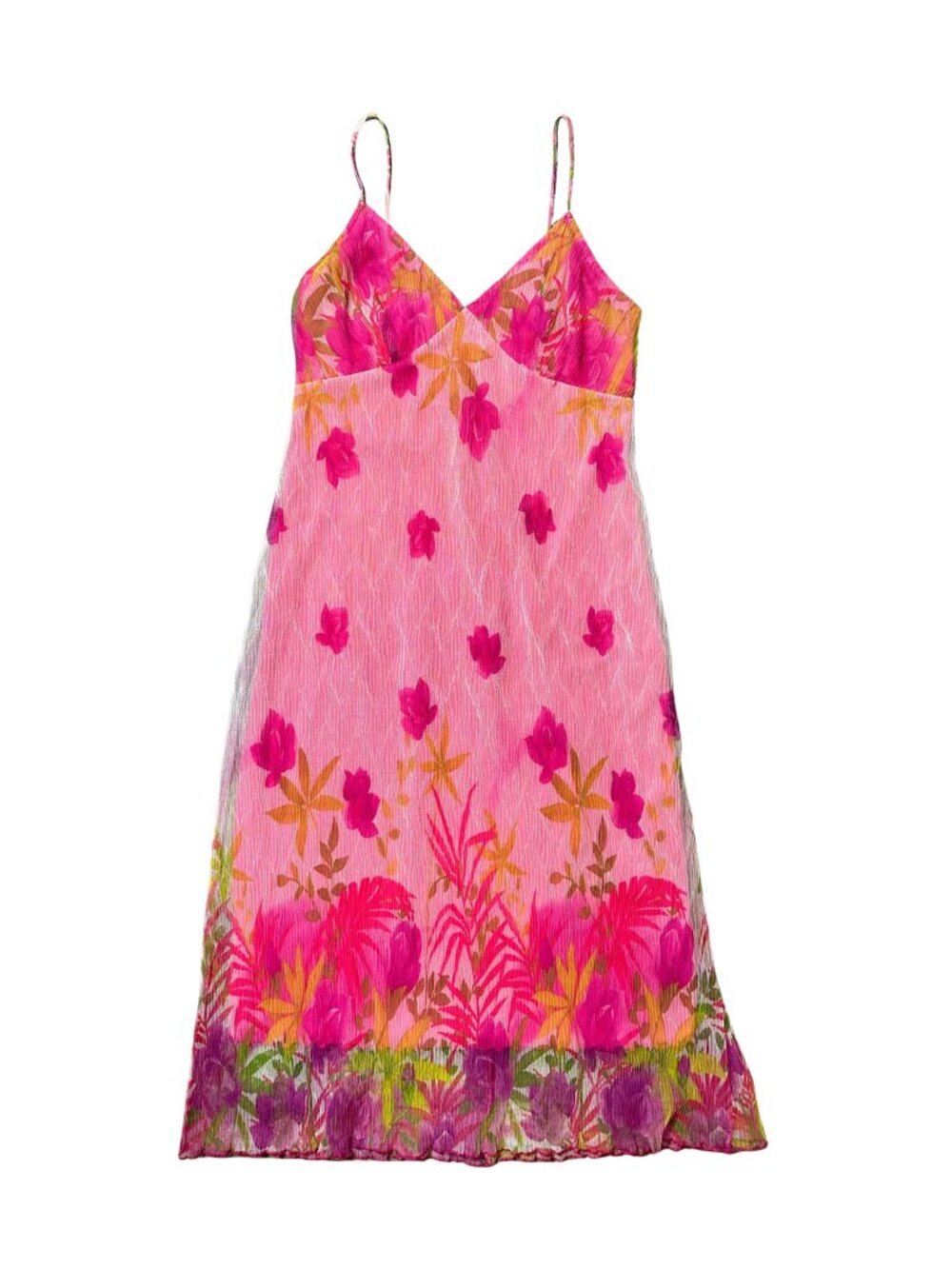 🌺 Vintage Frederick's of Hollywood Pink Tropical Floral Mesh Fairy Slip Dress